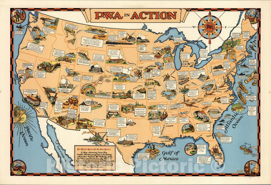 Historic Map : P.W.A. (Public Works Administration) in Action. 1935 - Vintage Wall Art
