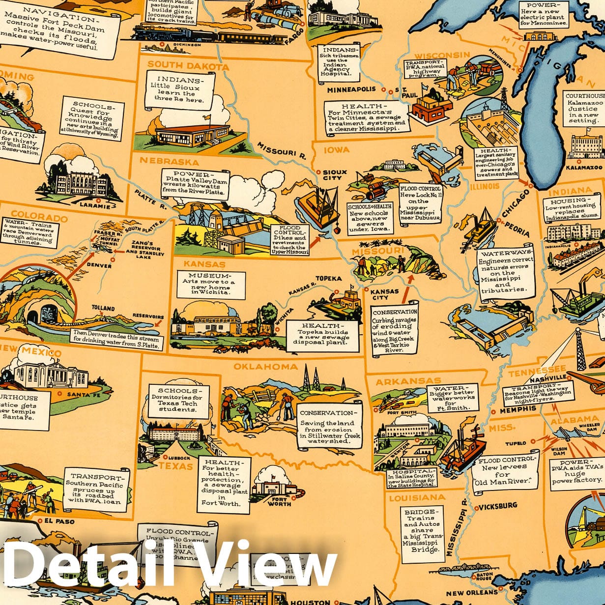 United States - Pictorial Map, 1935 - P.W.A. Projects Historical Map Print