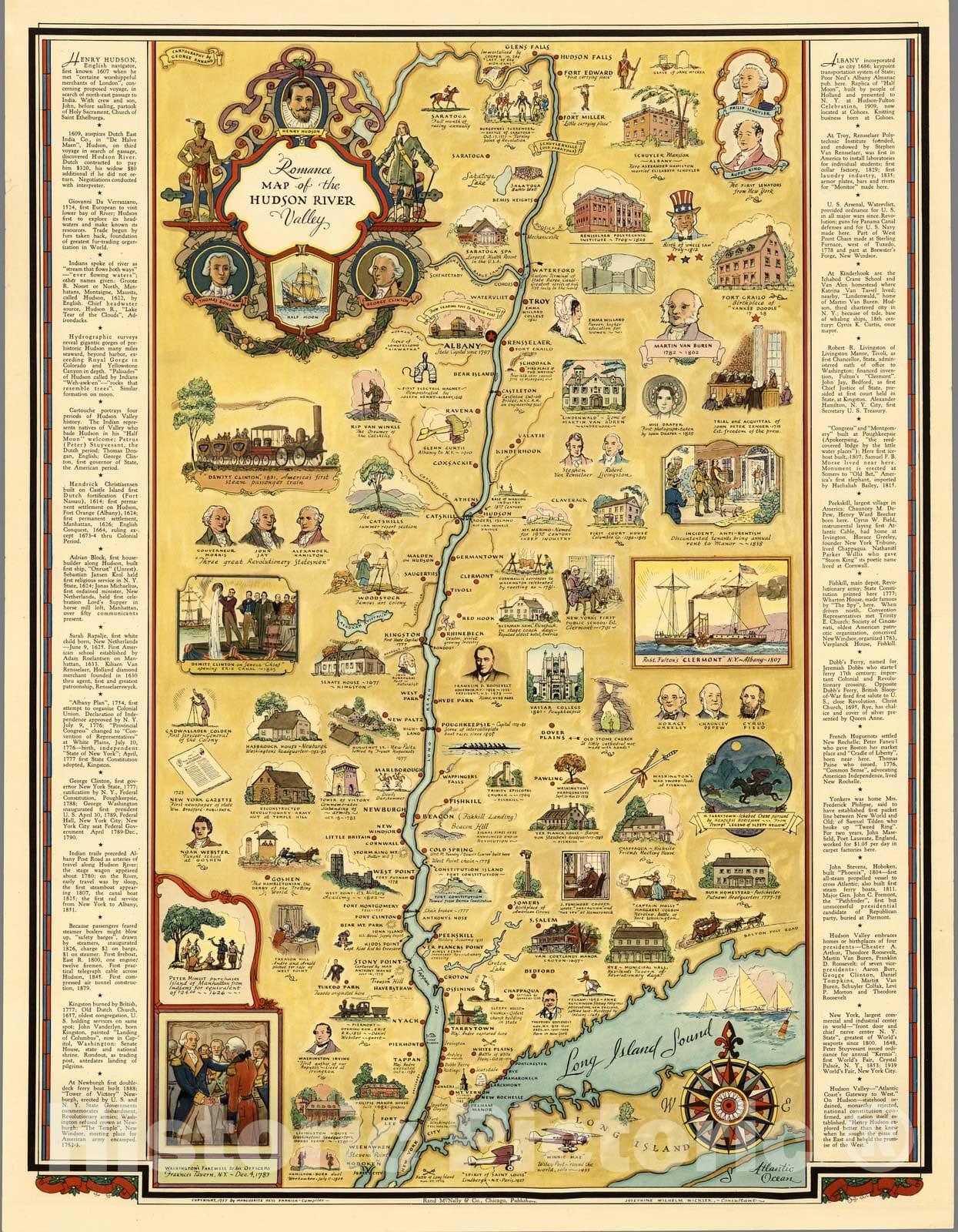 Hudson River Valley - Pictorial Map, 1937 - Historical Map Print