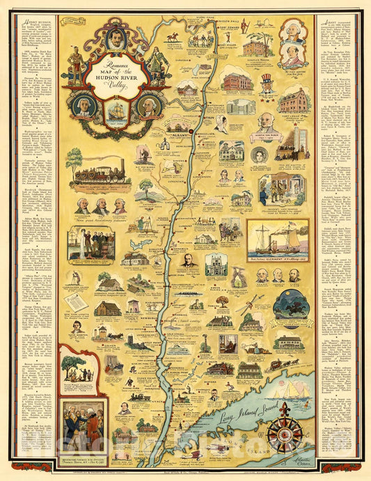 Historic Map - Romance Map of the Hudson River Valley, 1937 - Vintage Wall Art