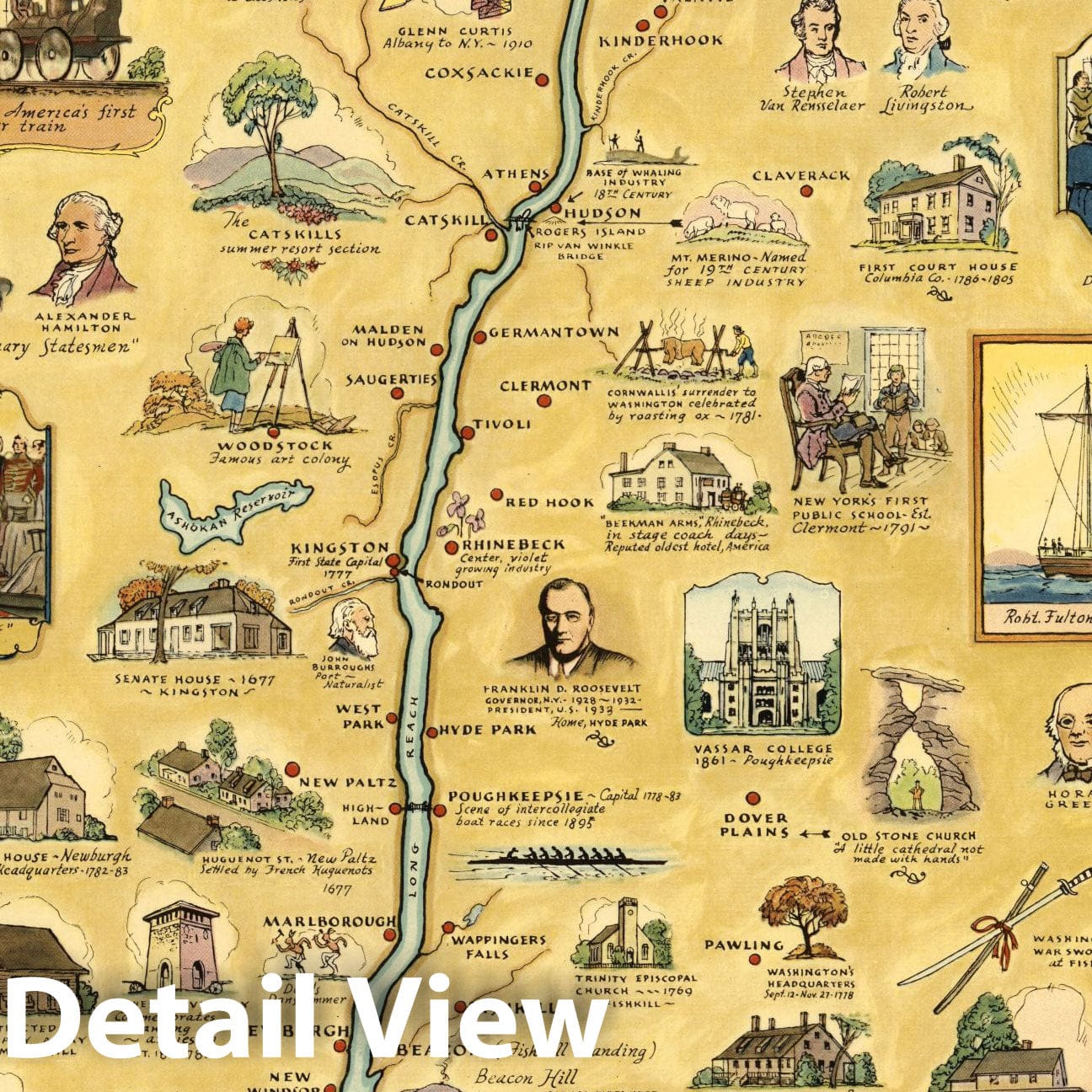 Hudson River Valley - Pictorial Map, 1937 - Historical Map Print