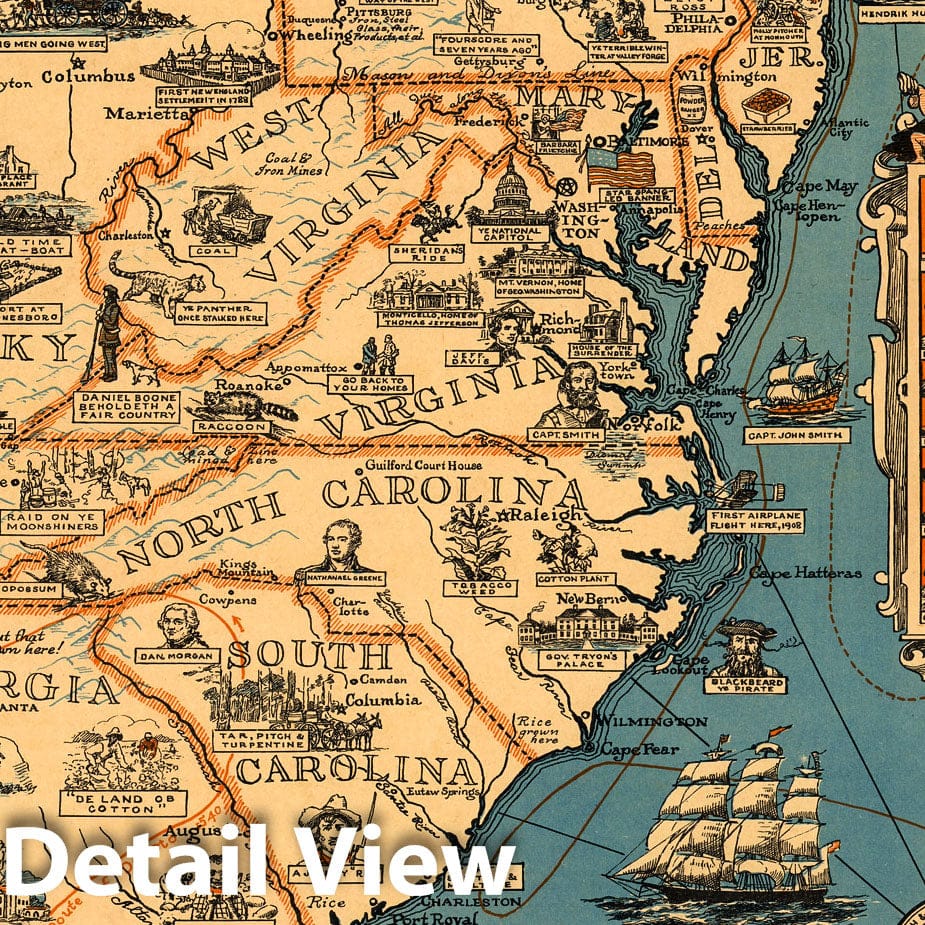Eastern United States - Pictorial Map, 1929 - Historical Map Print