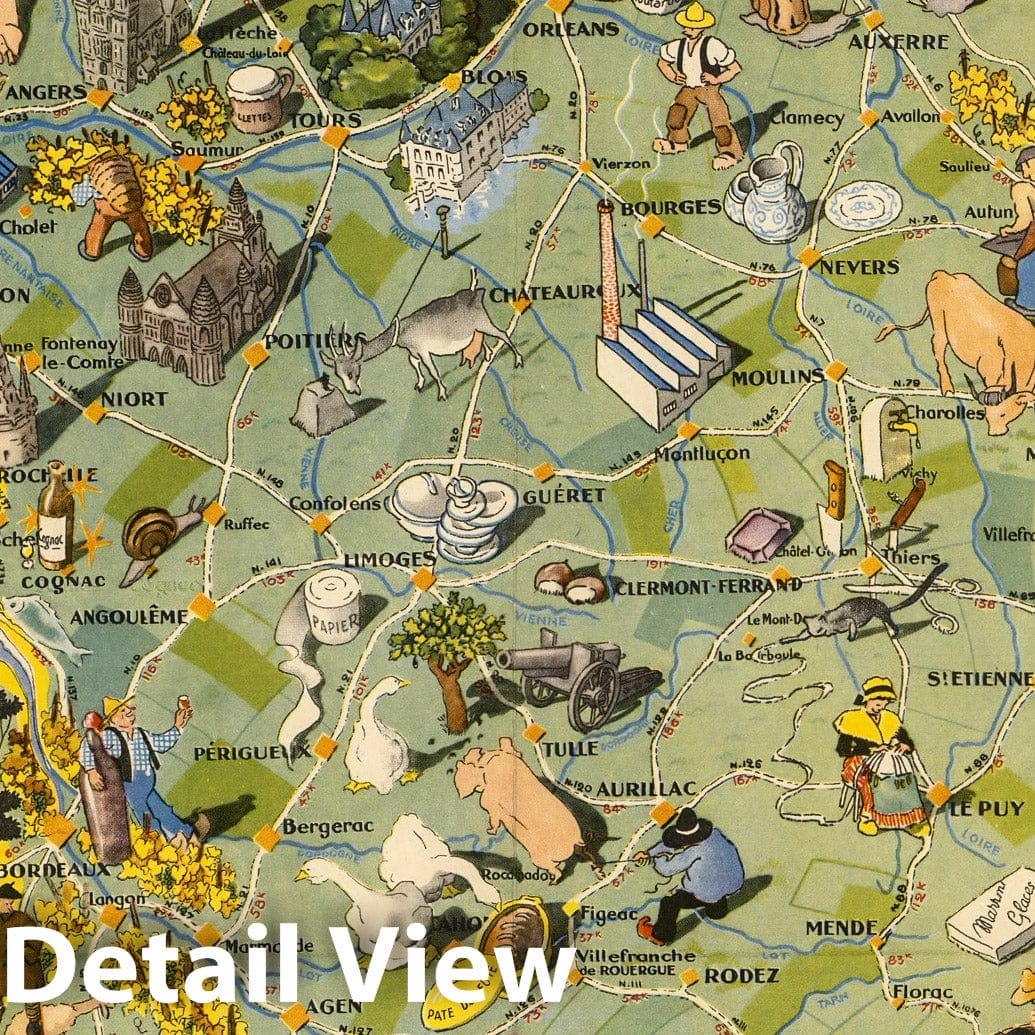 Pictorial Map of France 1948 - Tourist & Gastronomic Map Print