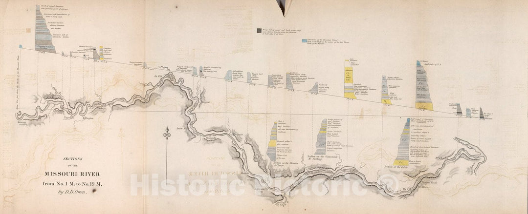 Historic Map : Geography Book, Sections on the Missouri River, from No.1 M, to No. 19 M. 1852 - Vintage Wall Art