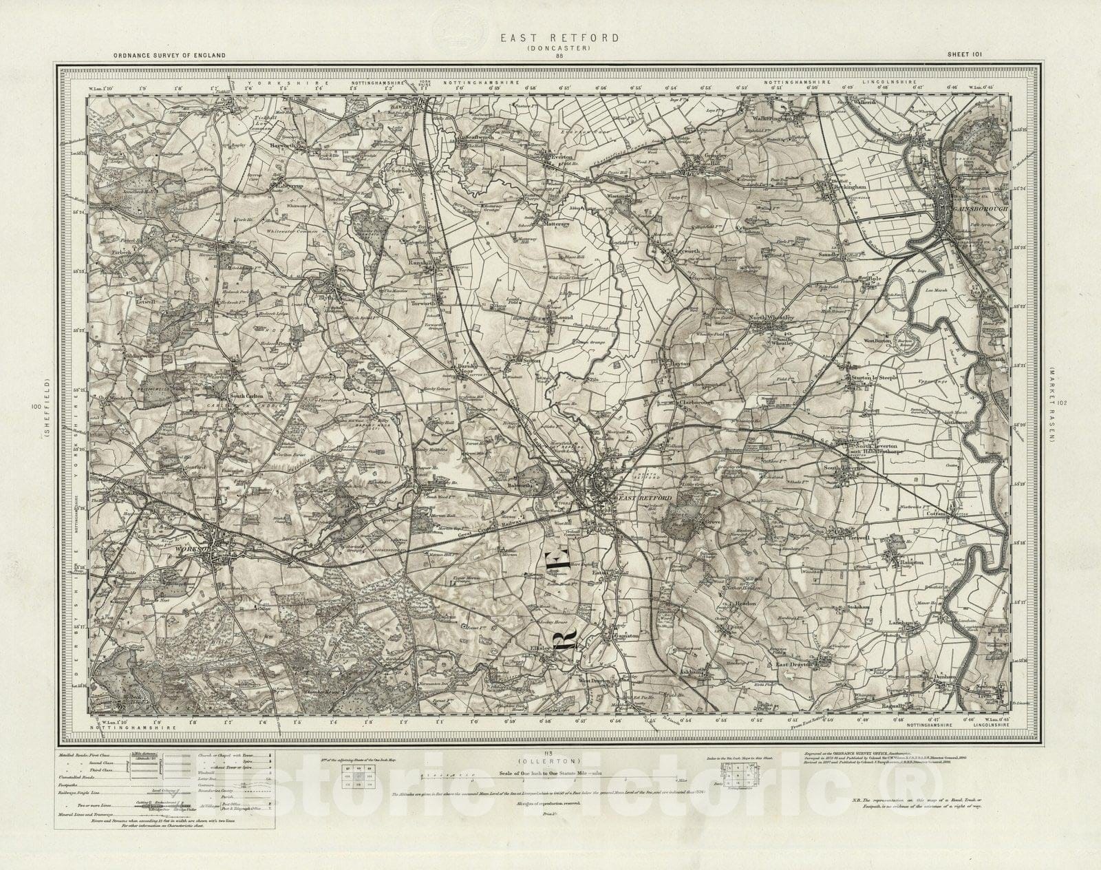 Historic Map : 101 East Retford (Hills) 1899 - Vintage Wall Art