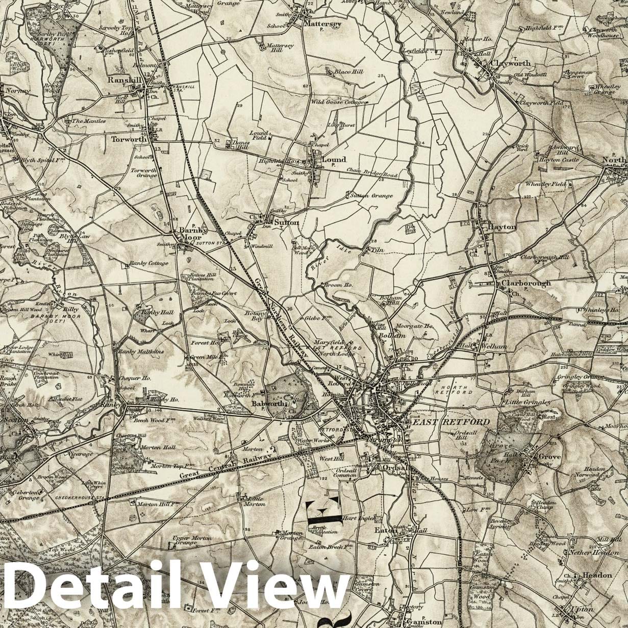East Retford, England - Survey Map, 1899 - Ordnance Survey Topographic Map Print