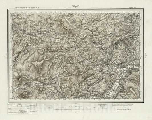 Historic Wall Map : 120 Corwen (Hills) 1898 - Vintage Wall Art