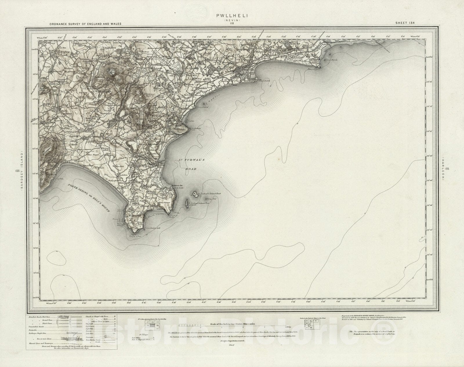 Historic Map : 134 Pwllheli (Hills) 1899 - Vintage Wall Art