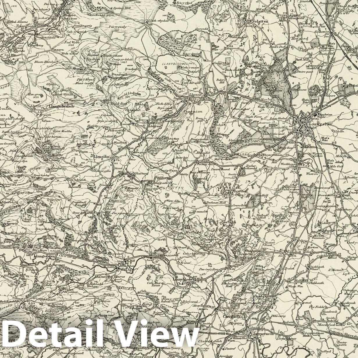 Oswestry - Survey Map, 1897 - Ordnance Survey Historical Map Print