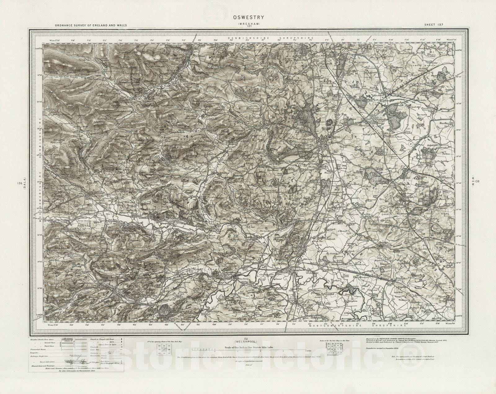 Historic Map : 137 Oswestry (Hills) 1897 - Vintage Wall Art