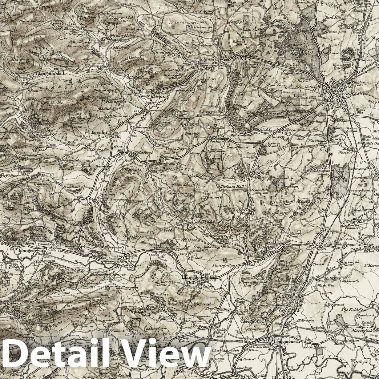 Oswestry - Survey Map, 1897 - Ordnance Survey Historical Map Print