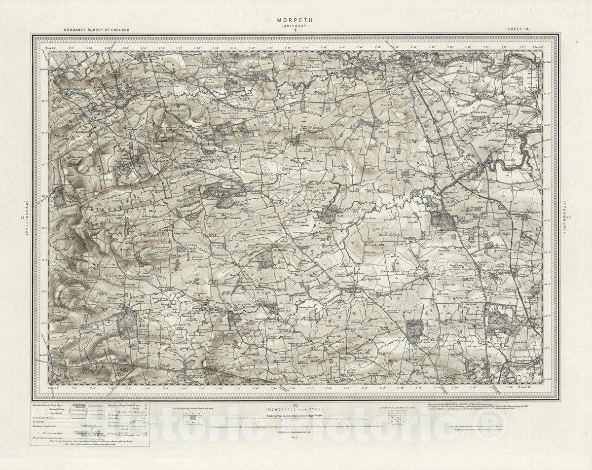 Historic Map : 14 Morpeth (Hills) 1897 - Vintage Wall Art