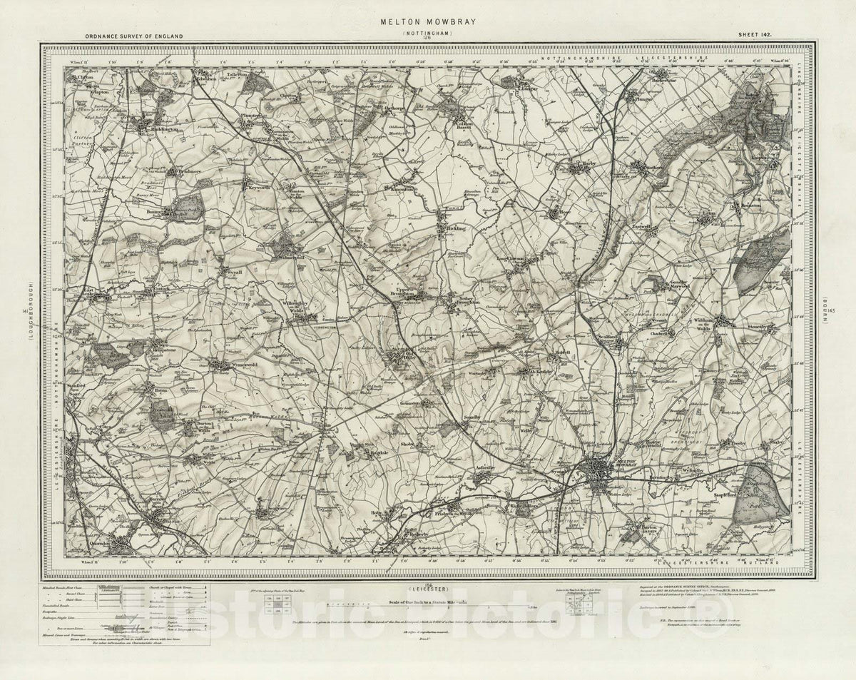 Historic Wall Map : 142 Melton Mowbray (Hills) 1899 - Vintage Wall Art