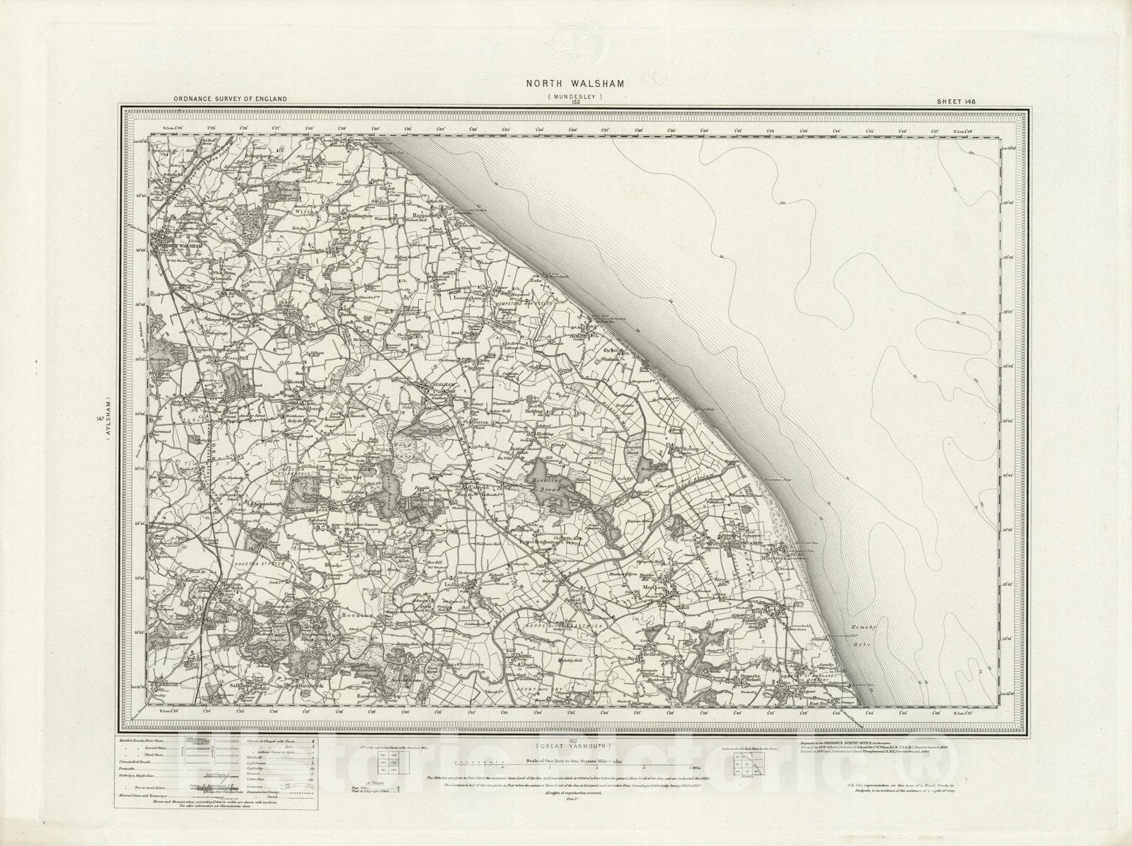 Historic Map : 148 North Walsham 1898 - Vintage Wall Art