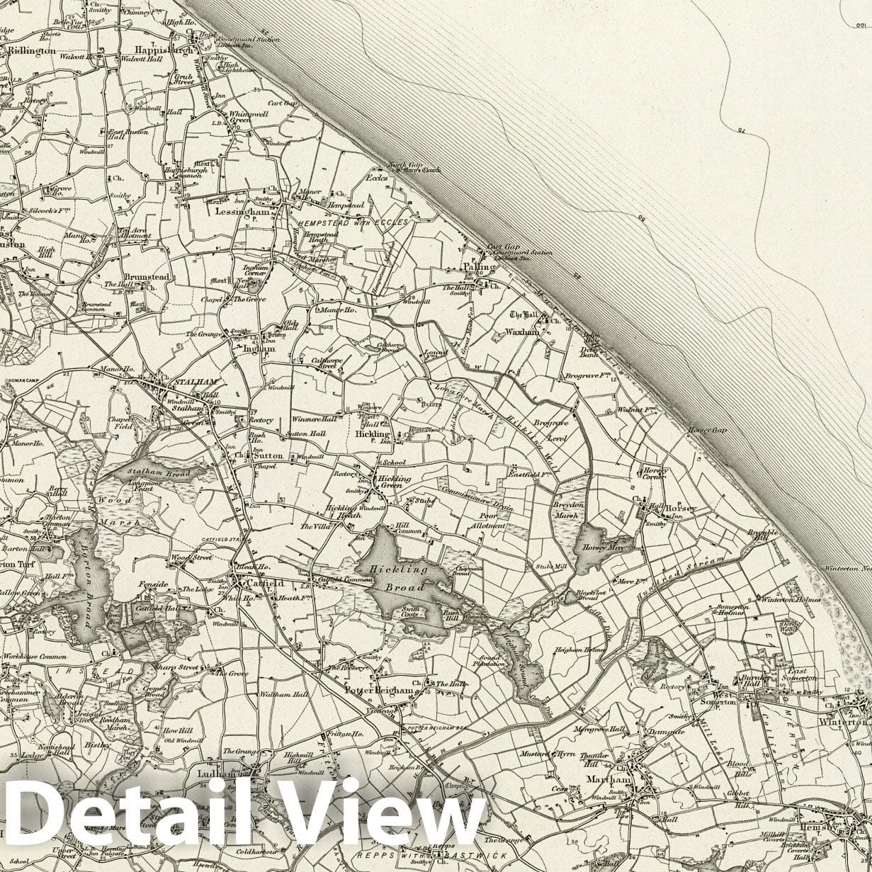 North Walsham, England - Survey Map, 1898 - Ordnance Survey Topographic Print