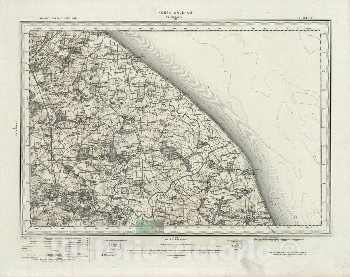 Historic Map : 148 North Walsham (Hills) 1898 - Vintage Wall Art