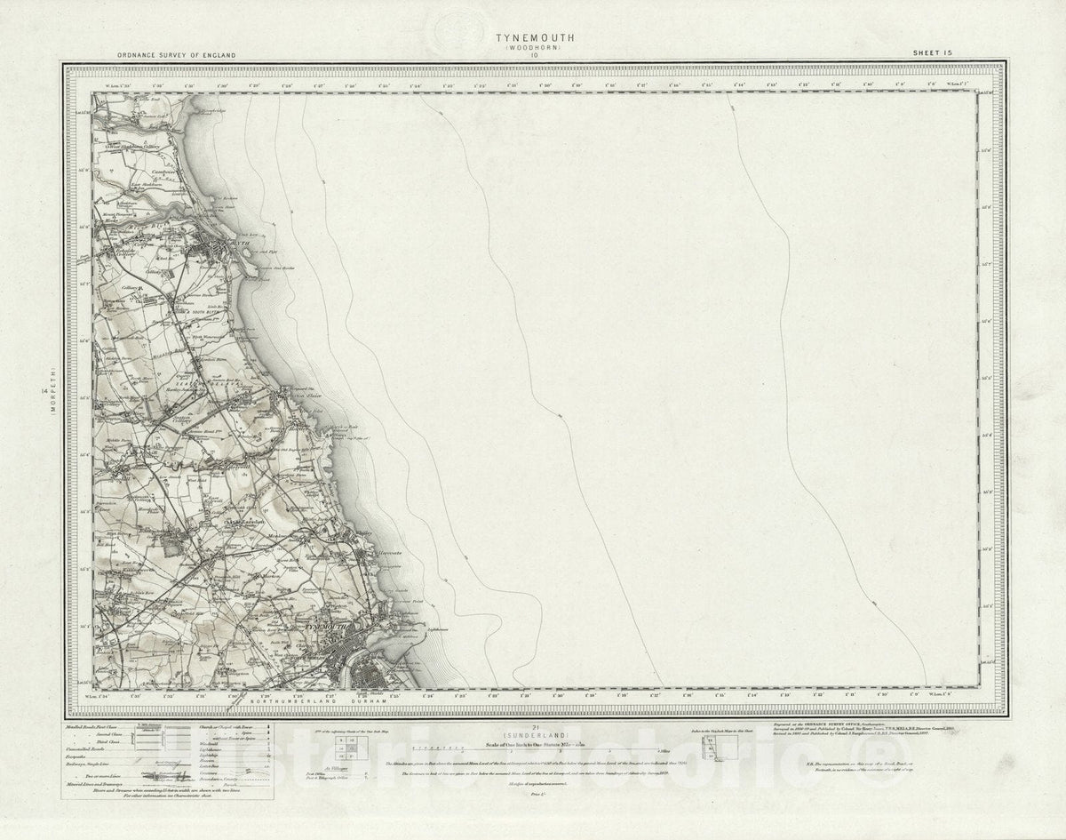 Historic Map : 15 Tynemouth (Hills) 1897 - Vintage Wall Art