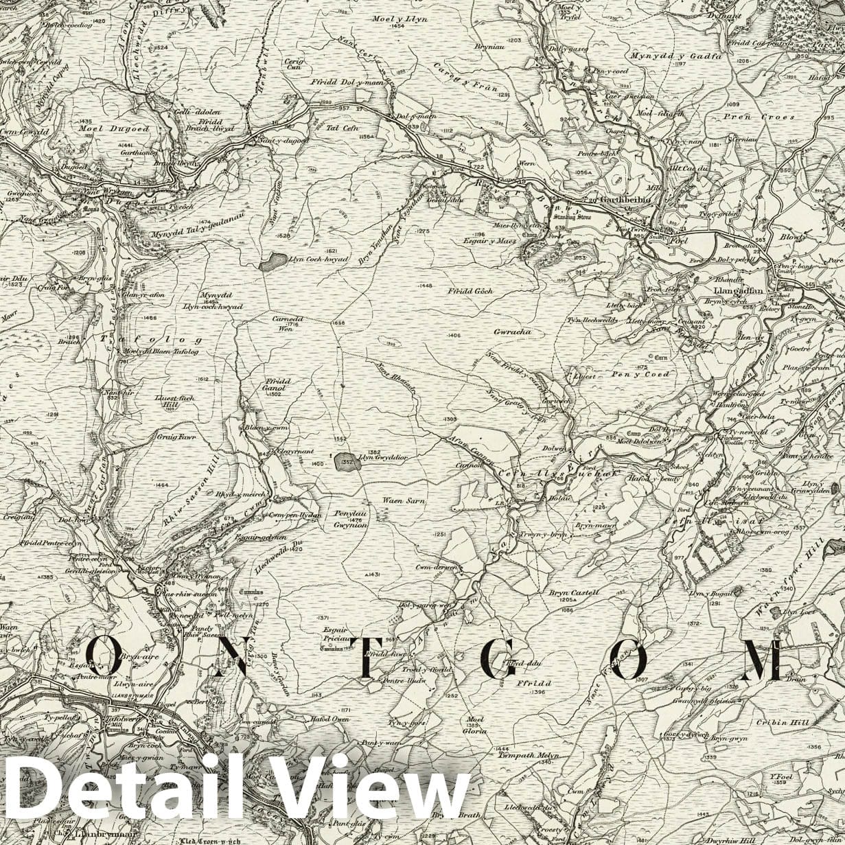 Dinas-Mawddwy, Wales - Survey Map, 1899 - Historical Map Print
