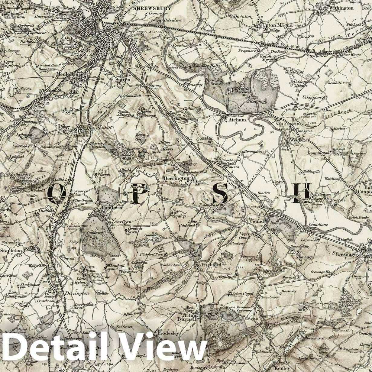 Shrewsbury - Survey Map, 1899 - Ordnance Survey Historical Map Print