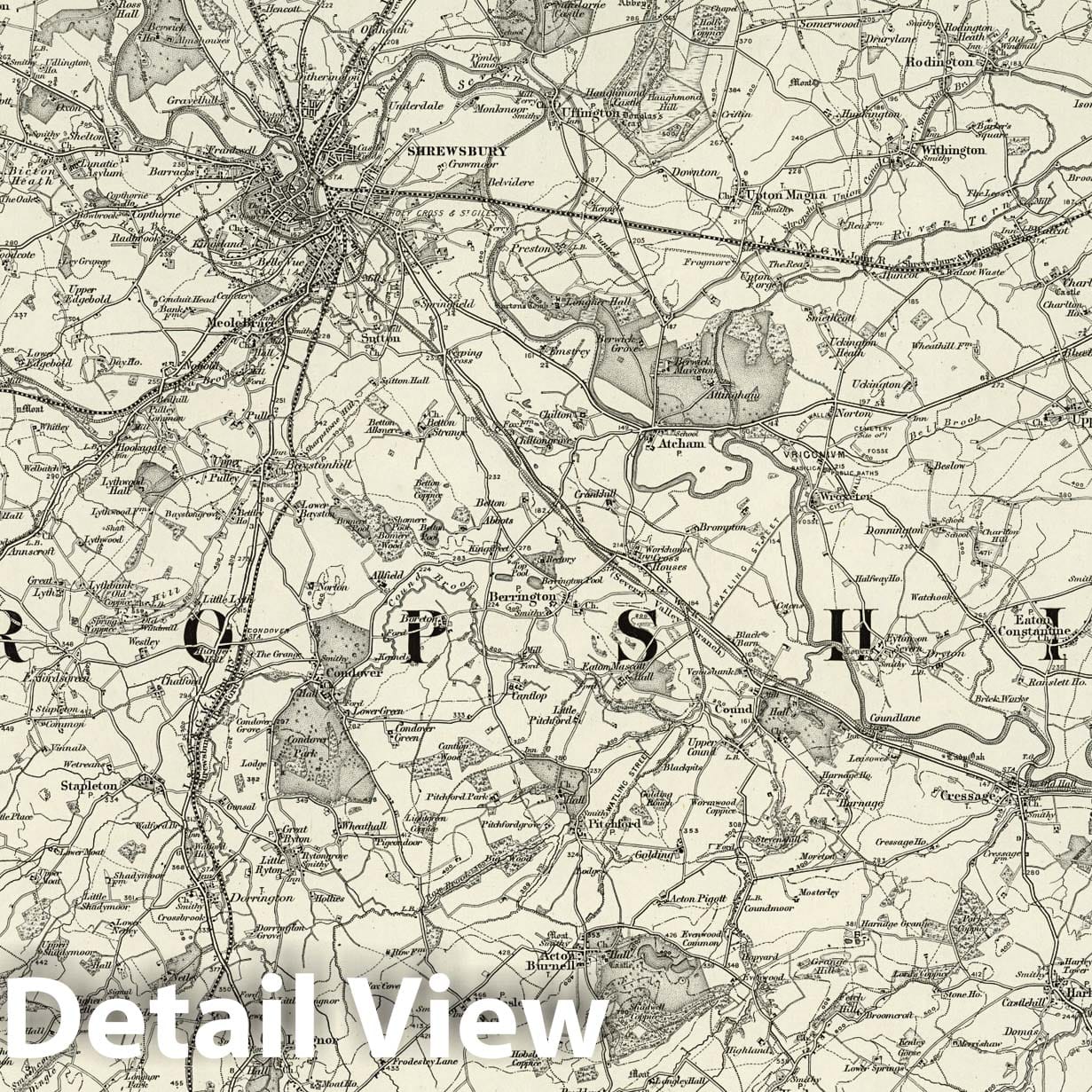 Shrewsbury - Survey Map, 1899 - Ordnance Survey Historical Map Print