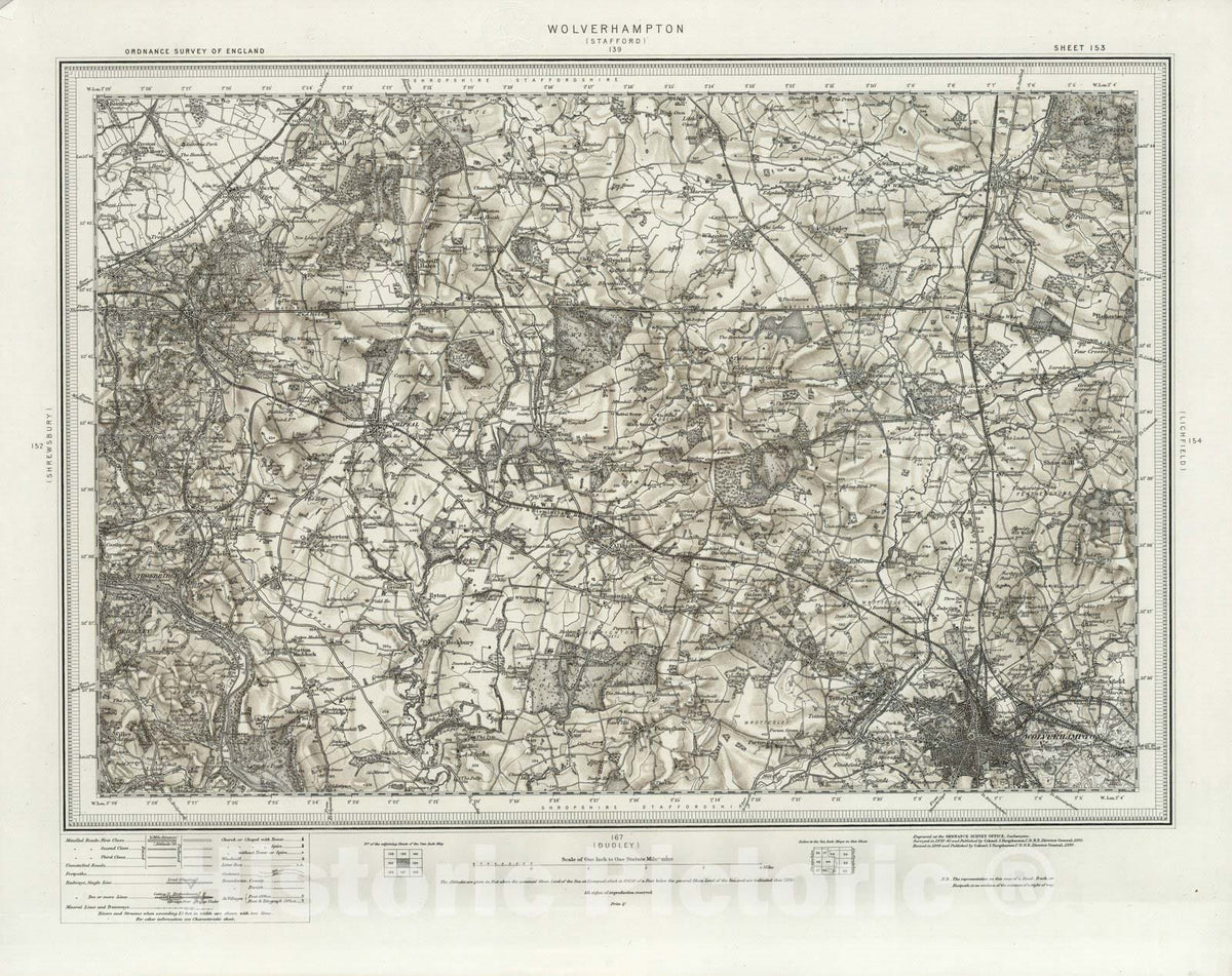 Historic Map : 153 Wolverhampton (Hills) 1899 - Vintage Wall Art