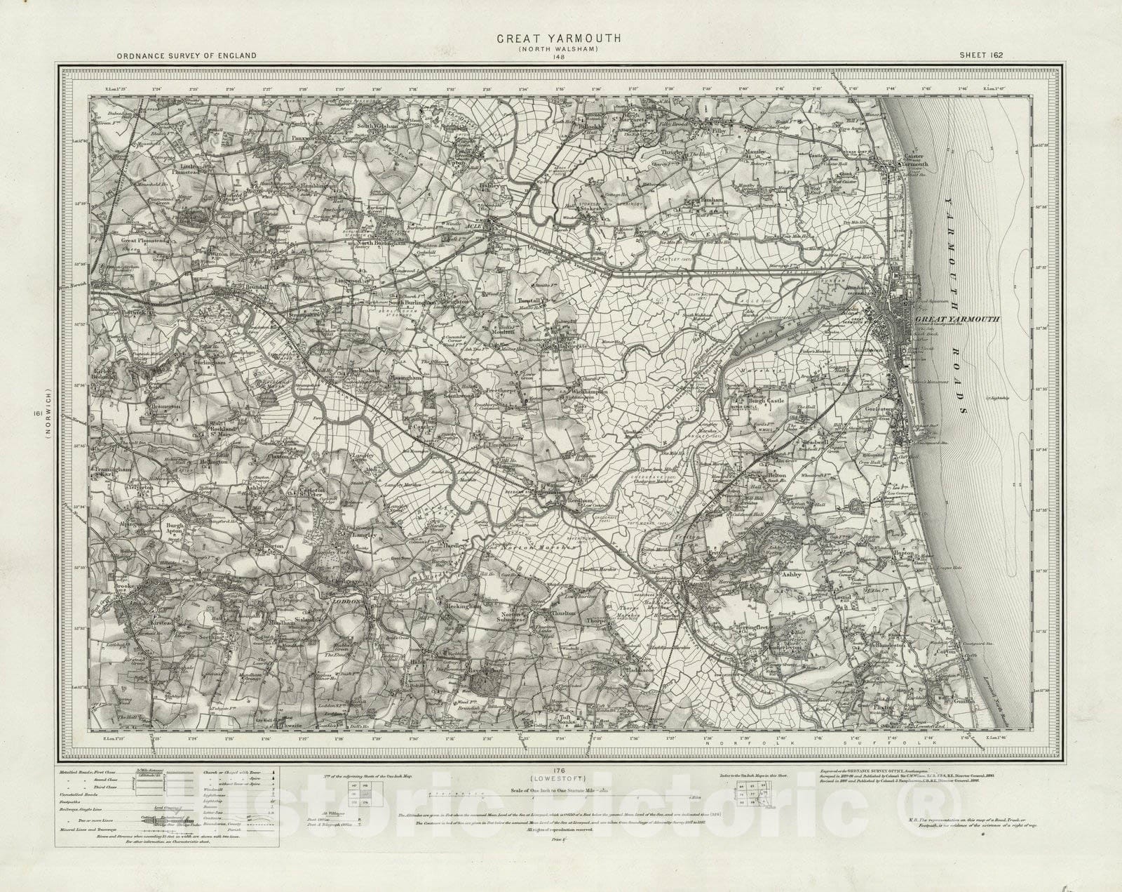 Historic Map : 162 Great Yarmouth 1898 - Vintage Wall Art