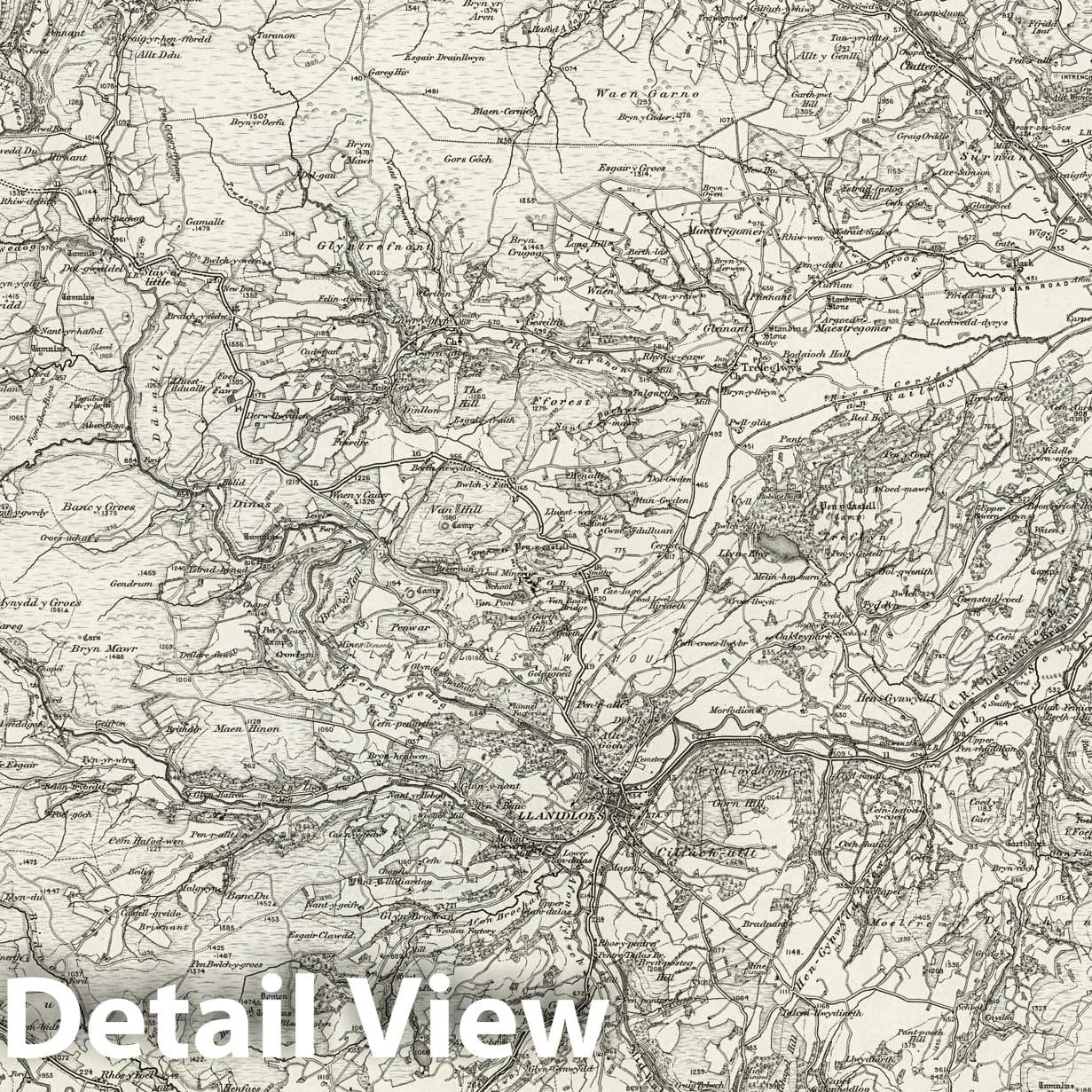 Llanidloes - Survey Map, 1899 - Ordnance Survey Historical Map Print