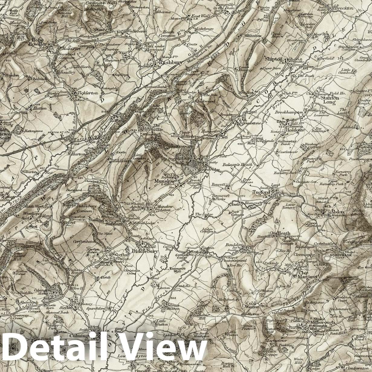 Church Stretton, England - Survey Map, 1899 - Ordnance Survey Topographic Print