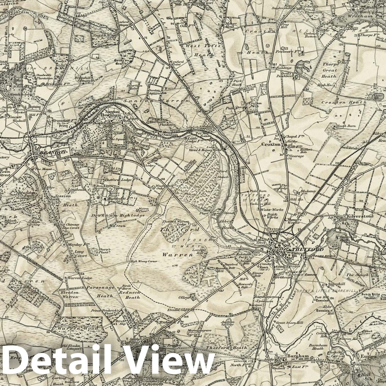 Thetford - Survey Map, 1898 - Ordnance Survey Topographic Map Print