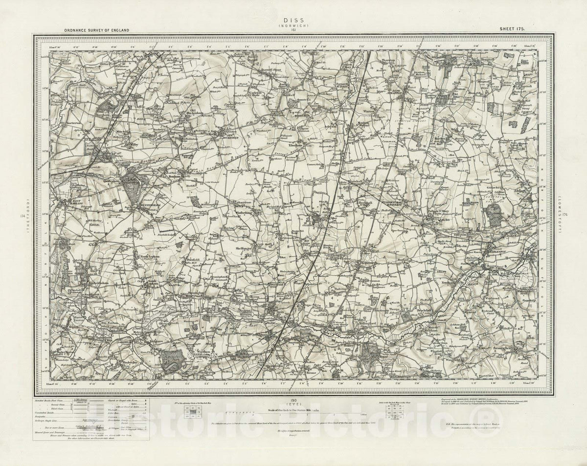 Historic Map : 175 Diss (Hills) 1898 - Vintage Wall Art