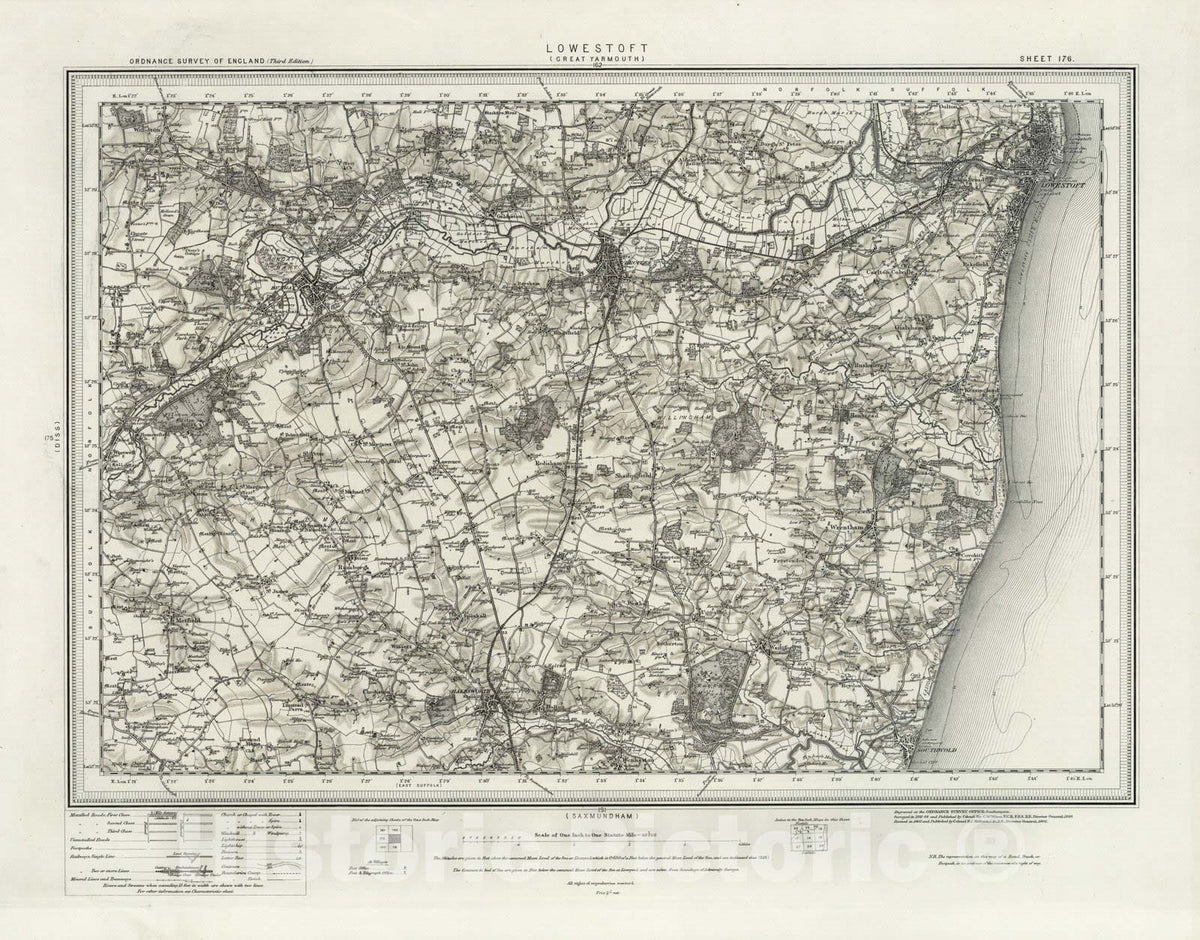 Historic Map : 176 Lowestoft (Hills) 1908 - Vintage Wall Art