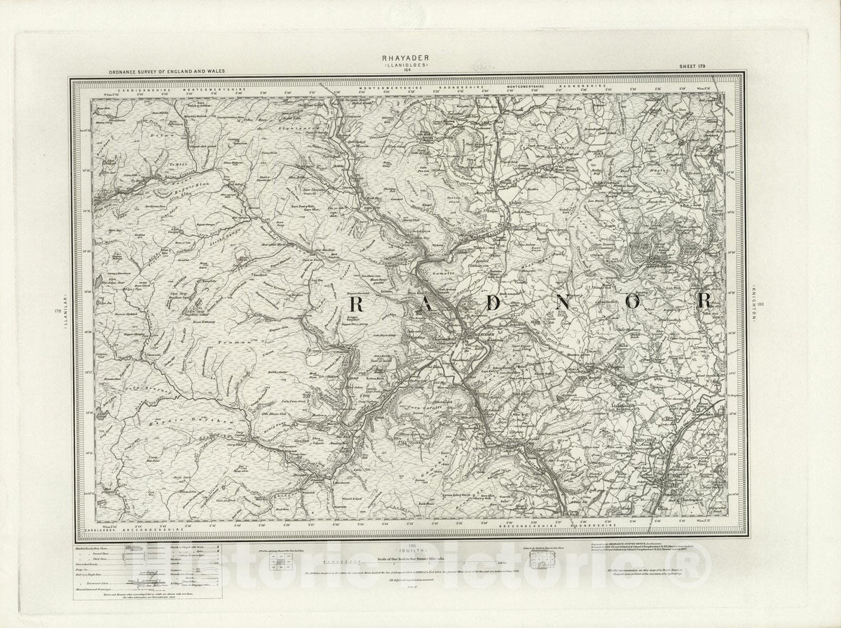 Historic Wall Map : 179 Rhyader 1898 - Vintage Wall Art