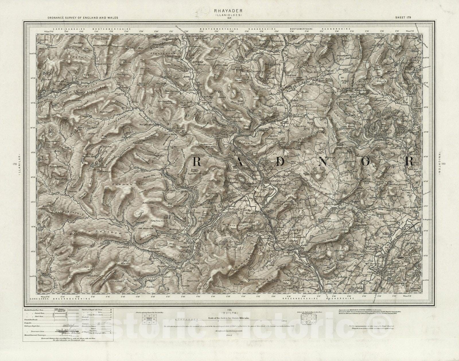Historic Map : 179 Rhyader (Hills) 1898 - Vintage Wall Art