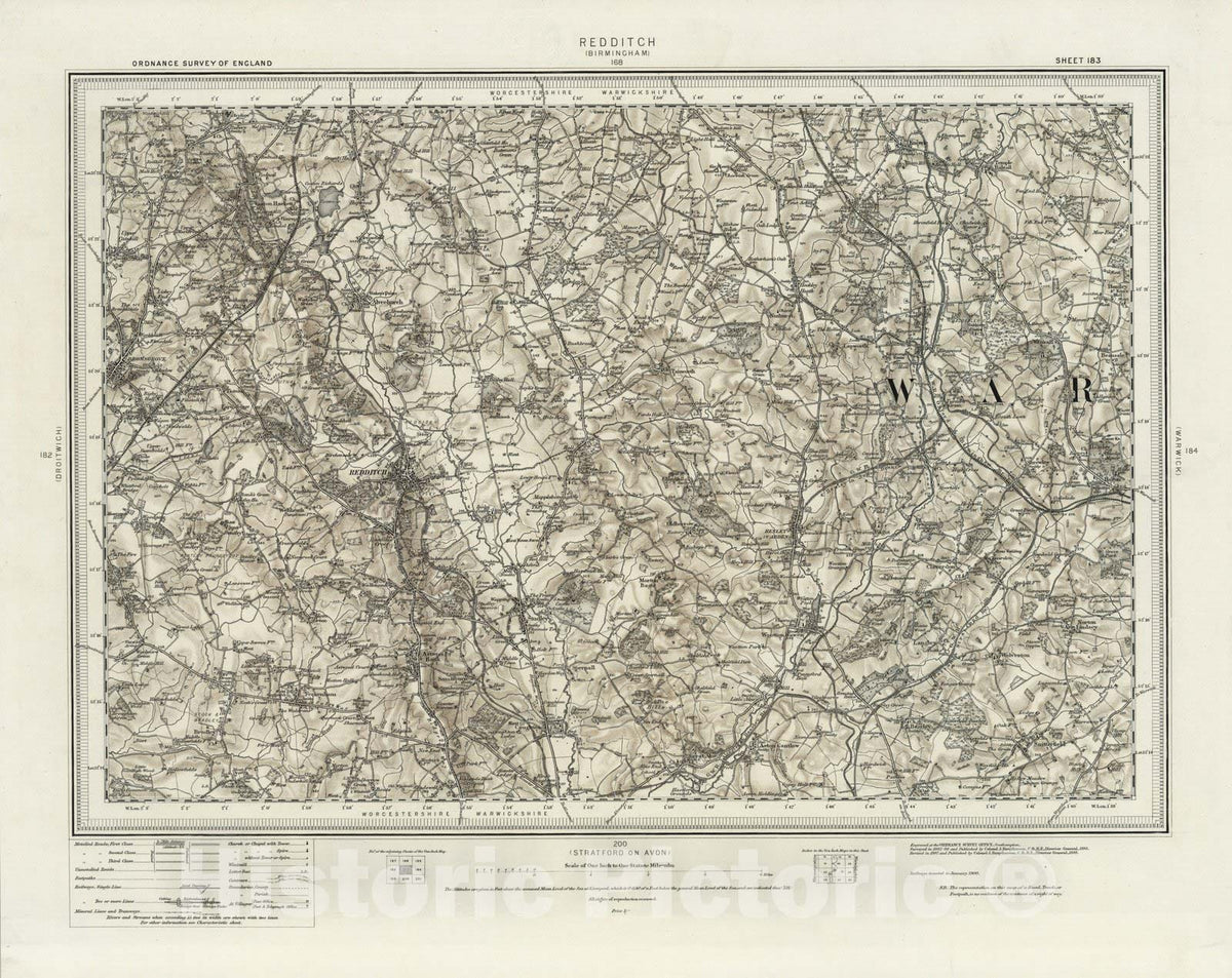 Historic Map : 183 Redditch (Hills) 1898 - Vintage Wall Art