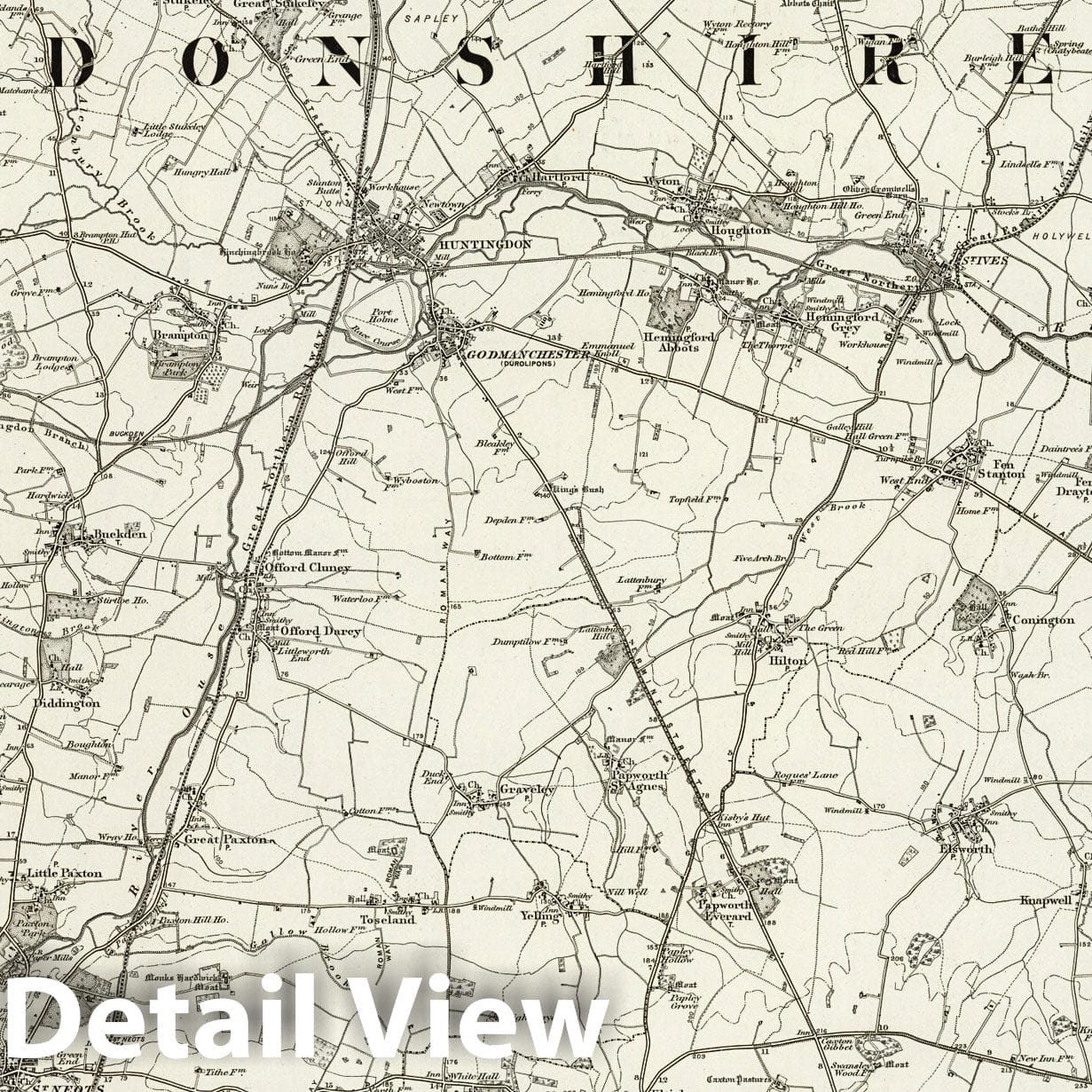 Huntingdon - Survey Map, 1899 - Ordnance Survey Historical Map Print