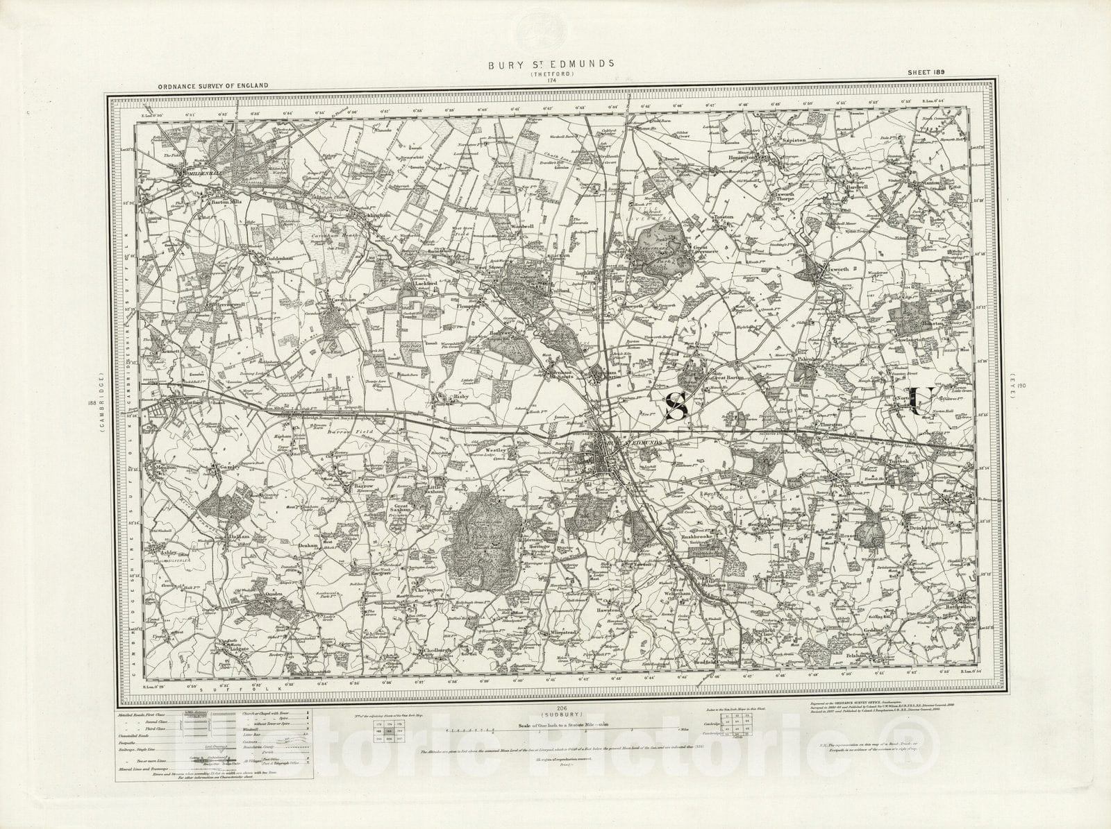 Historic Wall Map : 189 Bury St Edmunds 1898 - Vintage Wall Art