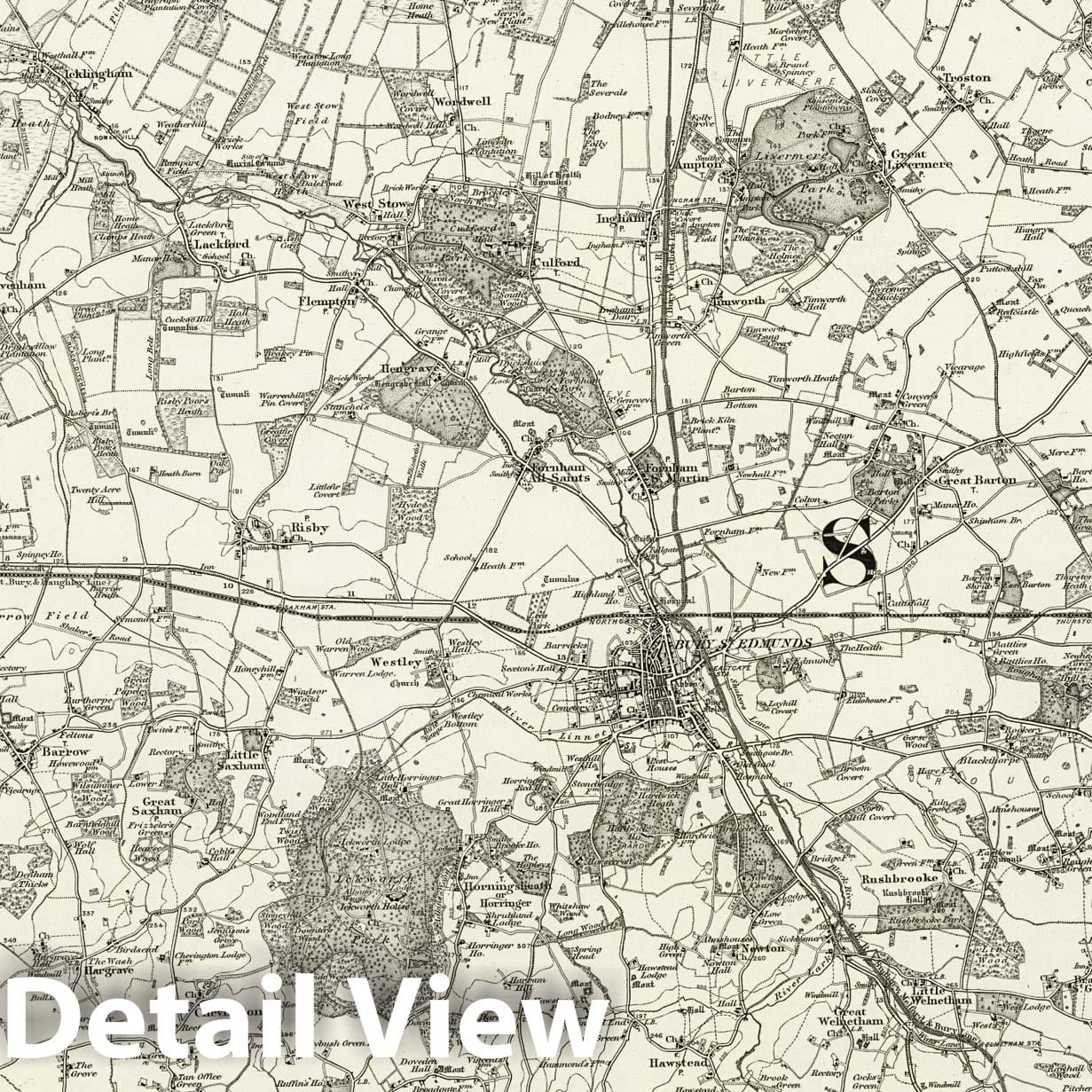 Bury St Edmunds - Survey Map, 1898 - Ordnance Survey England