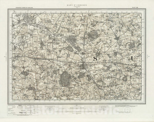 Historic Map : 189 Bury St Edmunds (Hills) 1898 - Vintage Wall Art