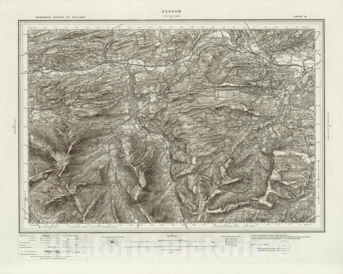 Historic Map : 19 Hexham (Hills) 1897 - Vintage Wall Art