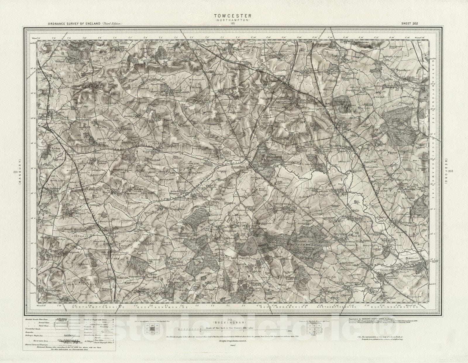 Historic Map : 202 Towcester (Hills) 1906 - Vintage Wall Art
