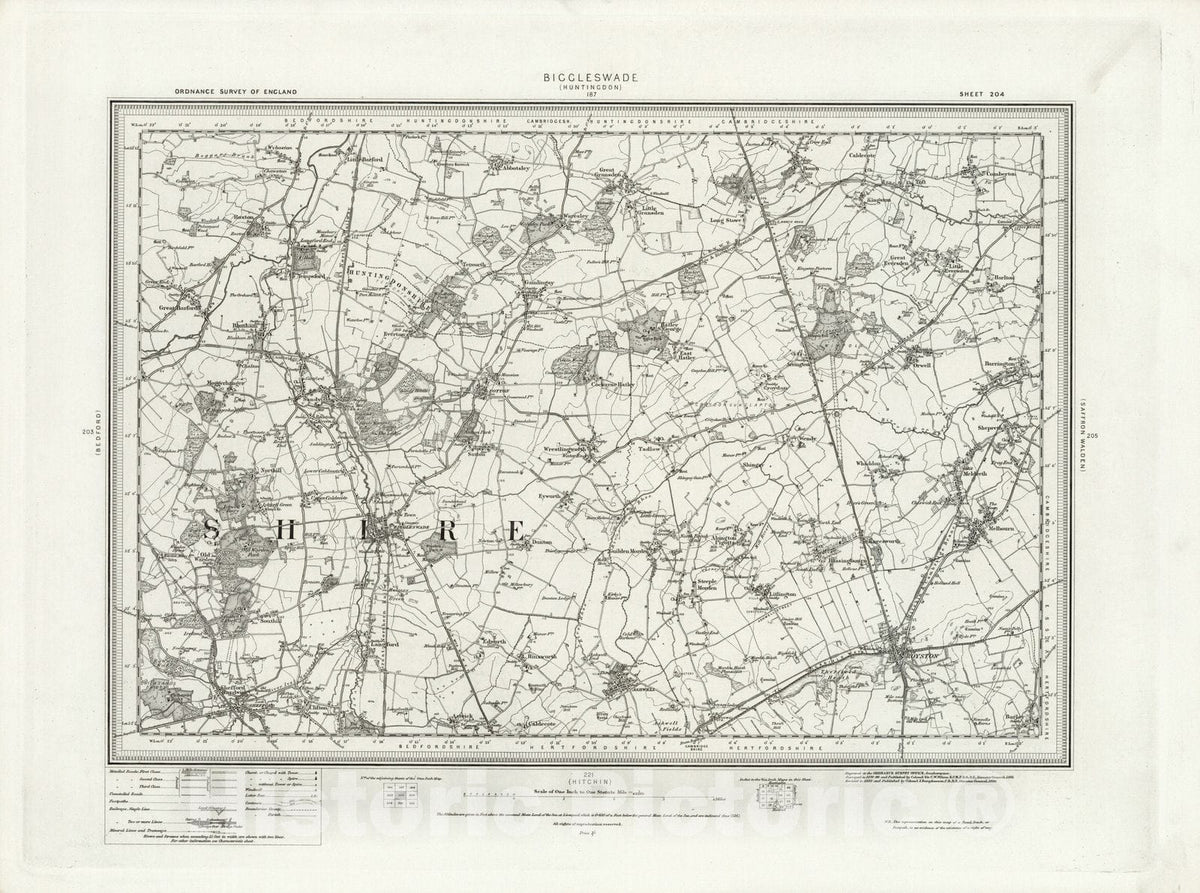 Historic Map : 204 Biggleswade 1896 - Vintage Wall Art