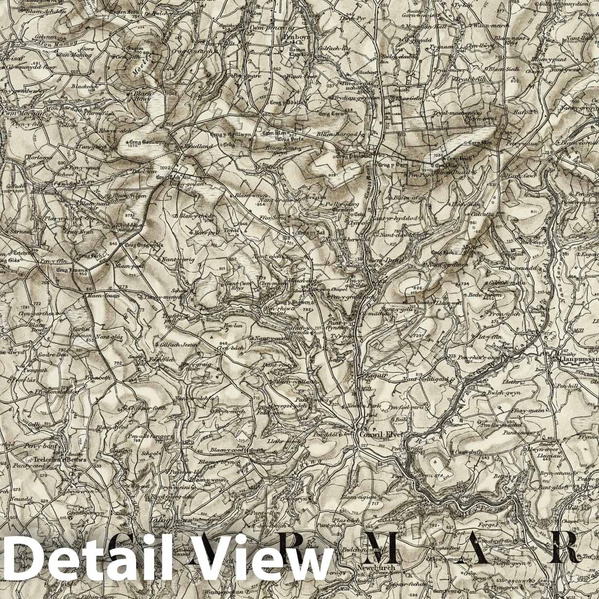 Newcastle Emlyn, Wales - Survey Map, 1898 - Ordnance Survey Topographic Print