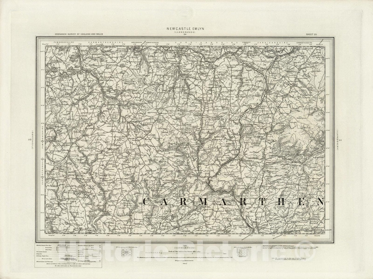 Historic Map : 211 Newcastle Emlyn 1898 - Vintage Wall Art