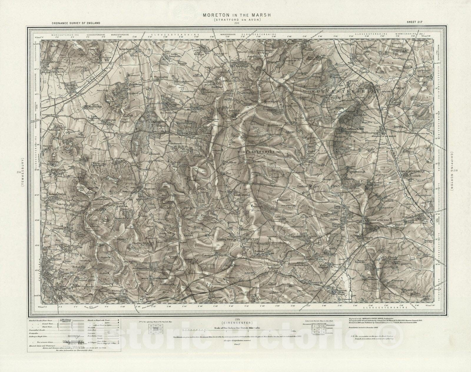 Historic Map : 217 Moreton in the Marsh (Hills) 1896 - Vintage Wall Art