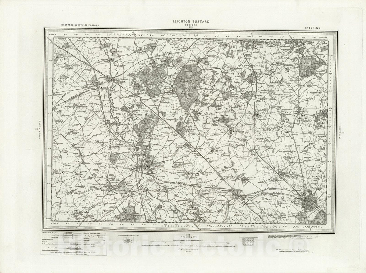 Historic Map : 220 Leighton Buzzard 1896 - Vintage Wall Art