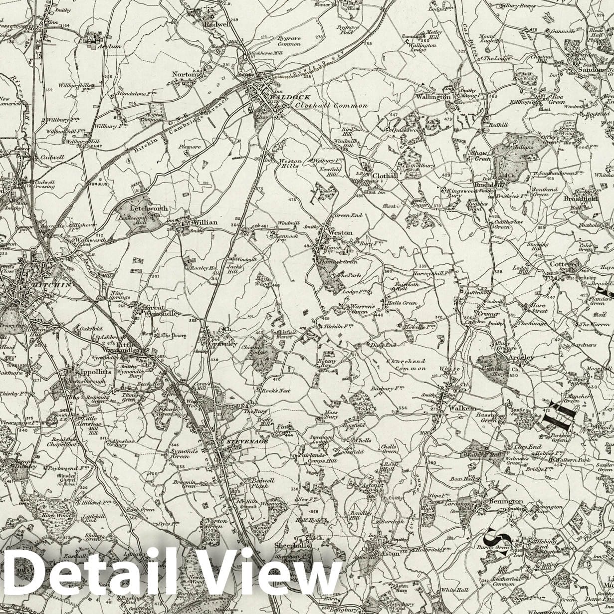 Hitchin - Survey Map, 1896 - Ordnance Survey Historical Map Print