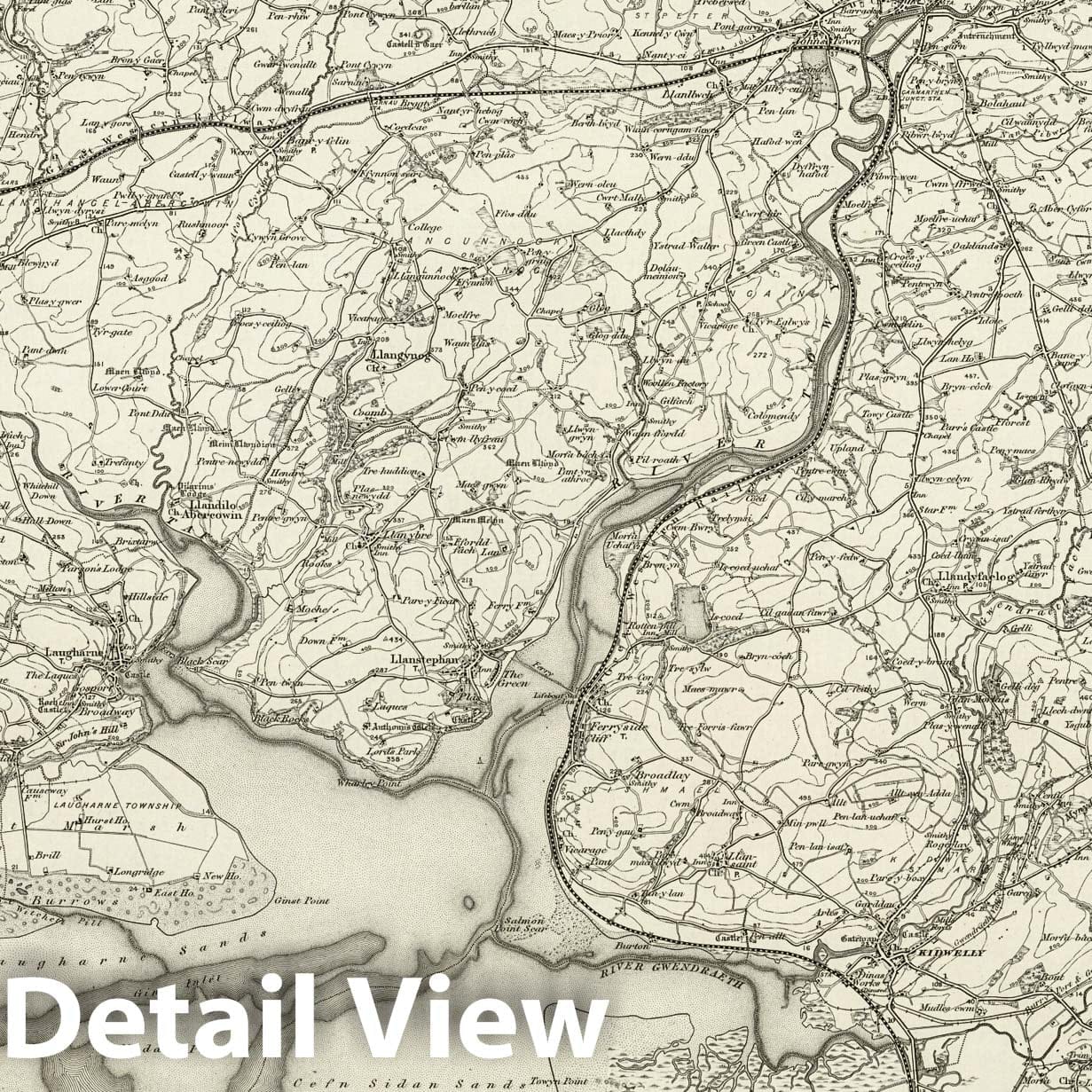Carmarthen - Survey Map, 1898 - Ordnance Survey Topographic Map Print