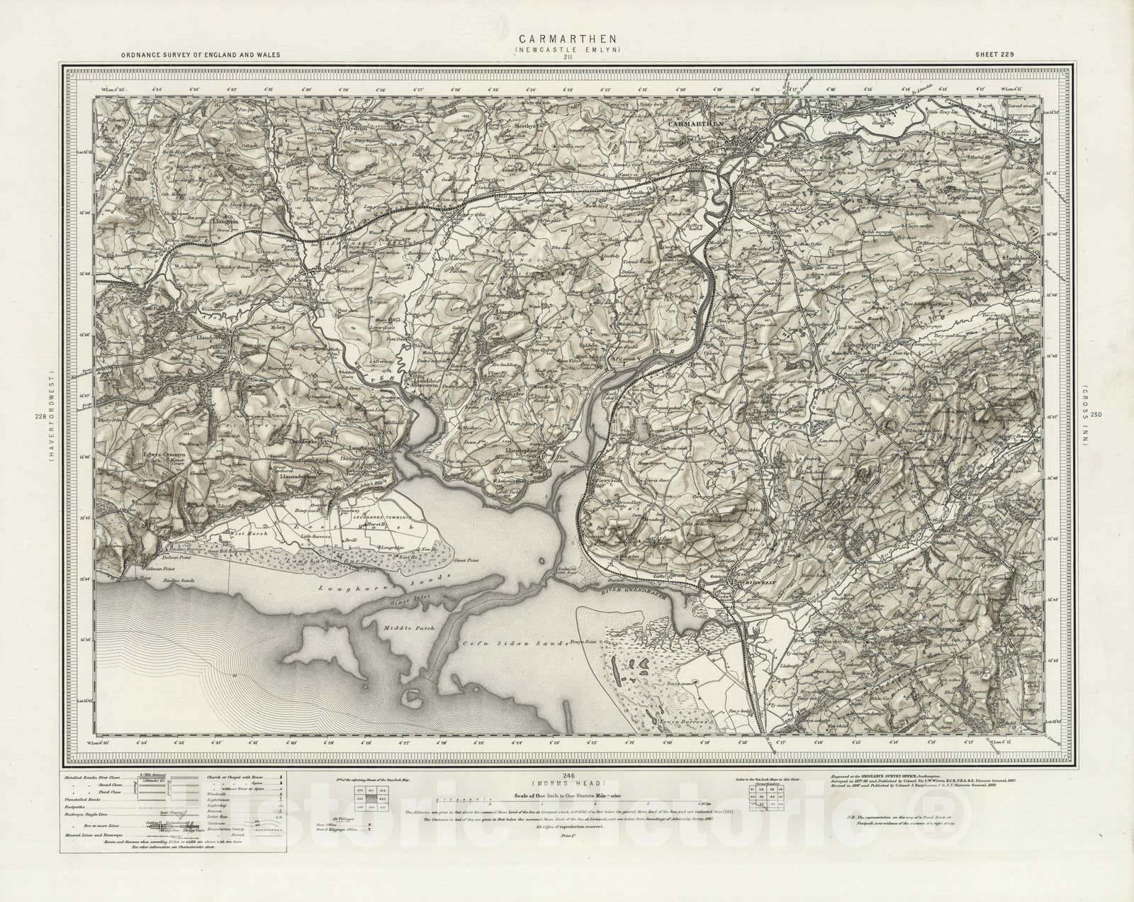 Historic Map : 229 Carmarthen (Hills) 1898 - Vintage Wall Art