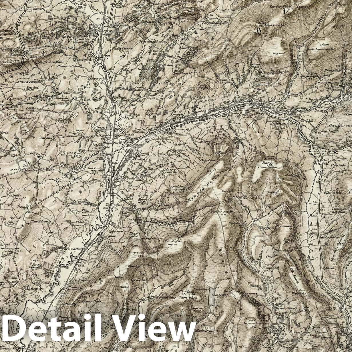 Ammanford - Survey Map, 1898 - Ordnance Survey Historical Map Print