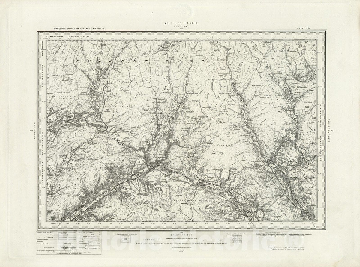 Historic Map : 231 Merthyr Tydfil 1898 - Vintage Wall Art